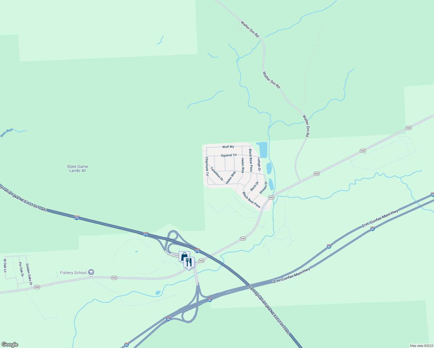 map of restaurants, bars, coffee shops, grocery stores, and more near Tarantino Drive in White Haven