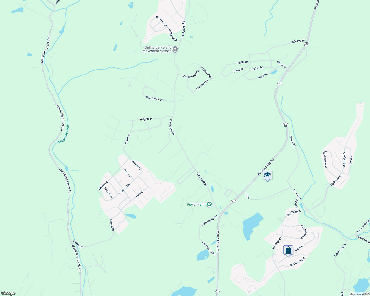 map of restaurants, bars, coffee shops, grocery stores, and more near 250 Coolbaugh Road in East Stroudsburg
