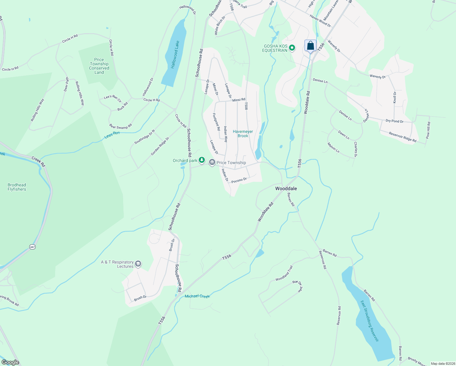 map of restaurants, bars, coffee shops, grocery stores, and more near 4301 Indian Drive in East Stroudsburg