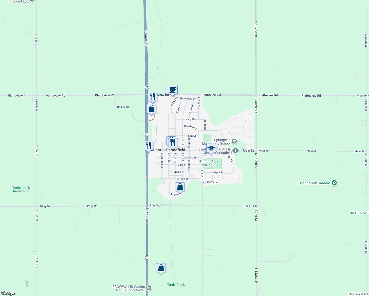 map of restaurants, bars, coffee shops, grocery stores, and more near 310 Main Street in Springfield