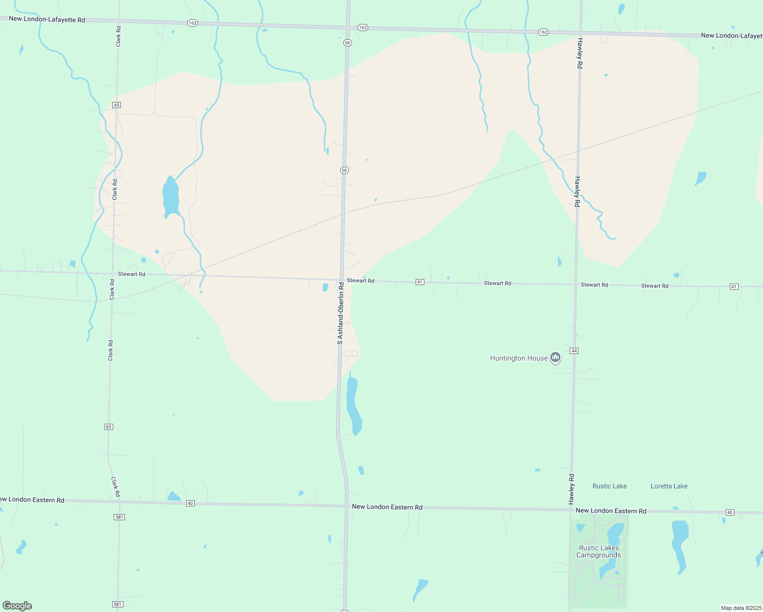 map of restaurants, bars, coffee shops, grocery stores, and more near 45815 Stewart Road in Sullivan