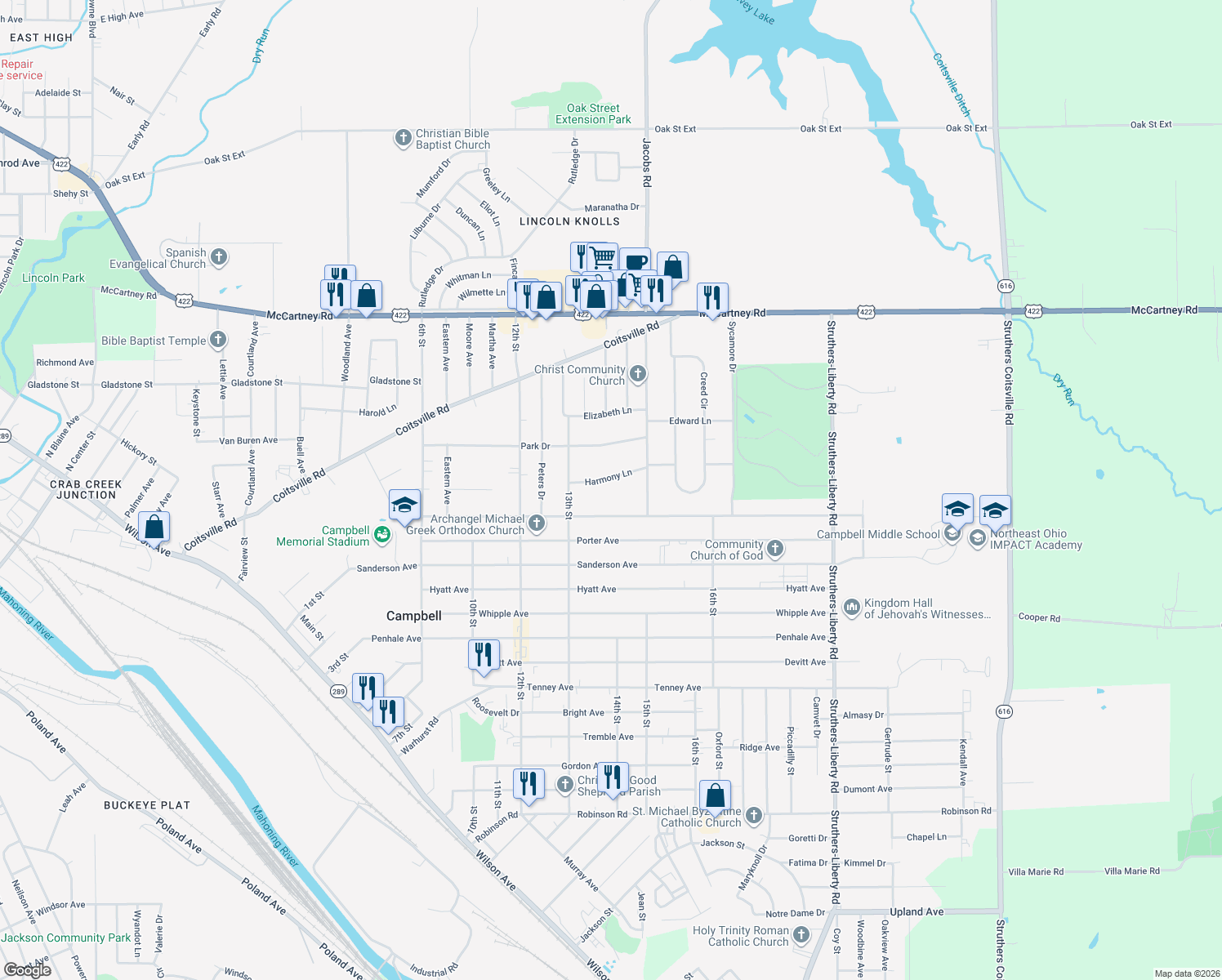 map of restaurants, bars, coffee shops, grocery stores, and more near 481 Harmony Ln in Campbell