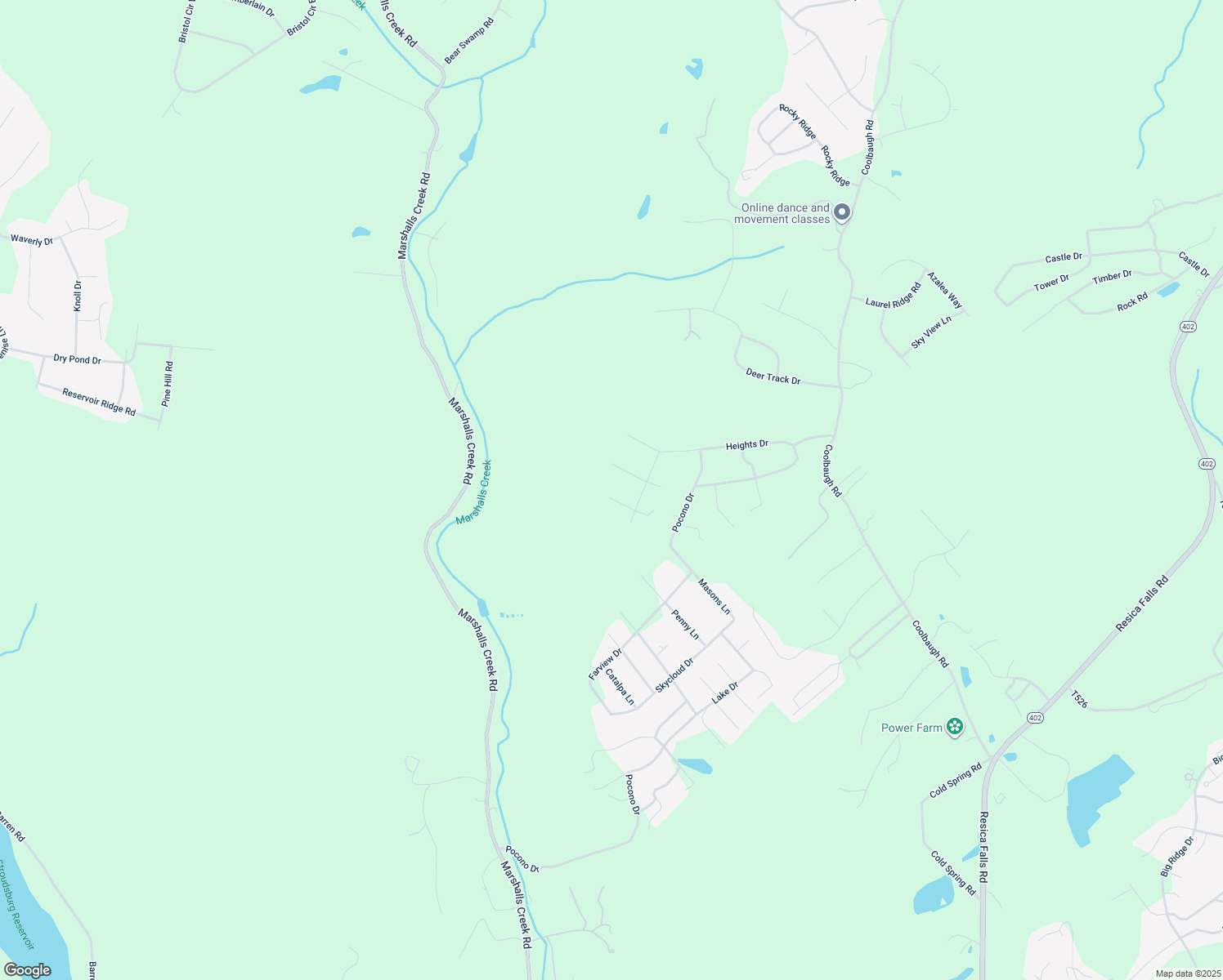 map of restaurants, bars, coffee shops, grocery stores, and more near 3928 Lois Lane in East Stroudsburg