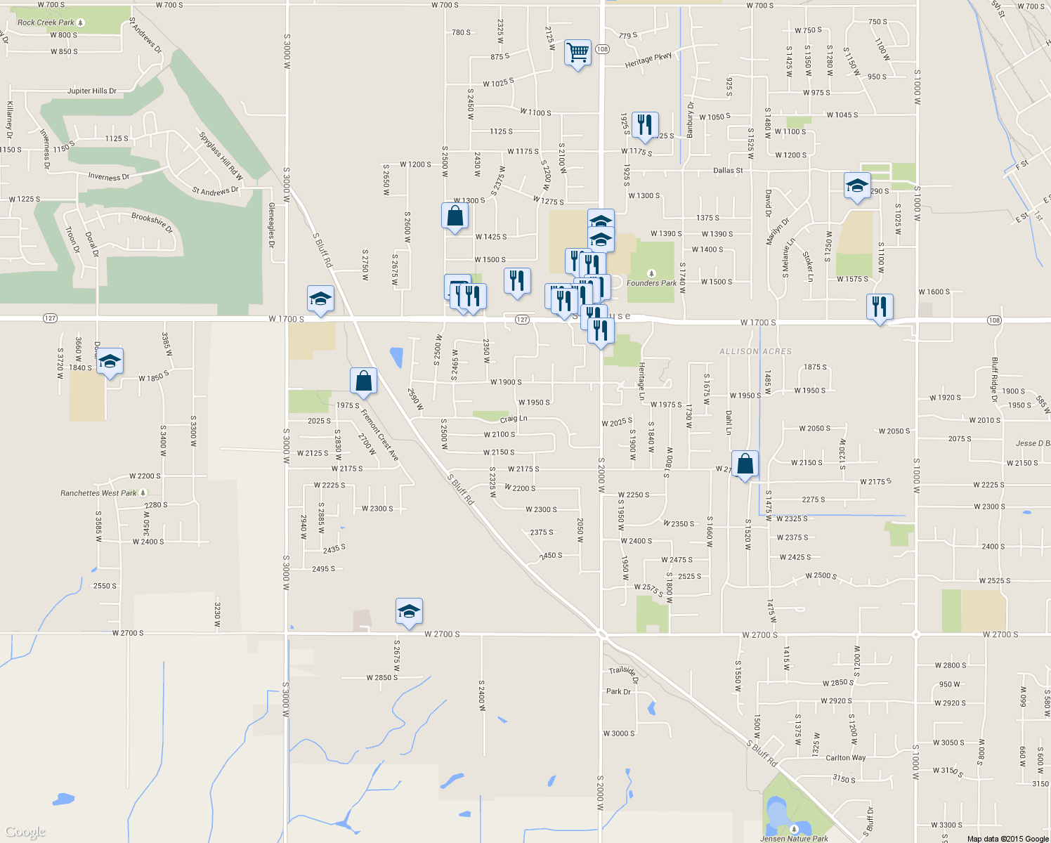 map of restaurants, bars, coffee shops, grocery stores, and more near 2237 Craig Lane in Syracuse