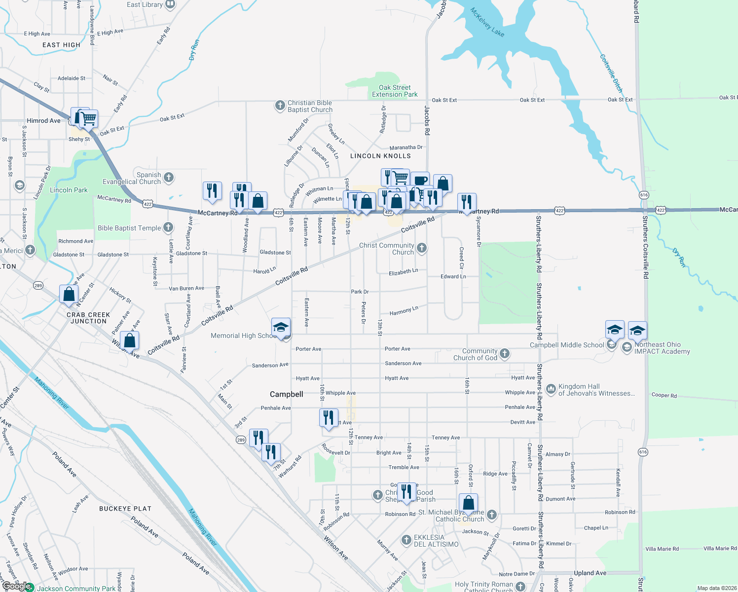 map of restaurants, bars, coffee shops, grocery stores, and more near 331 Park Drive in Campbell