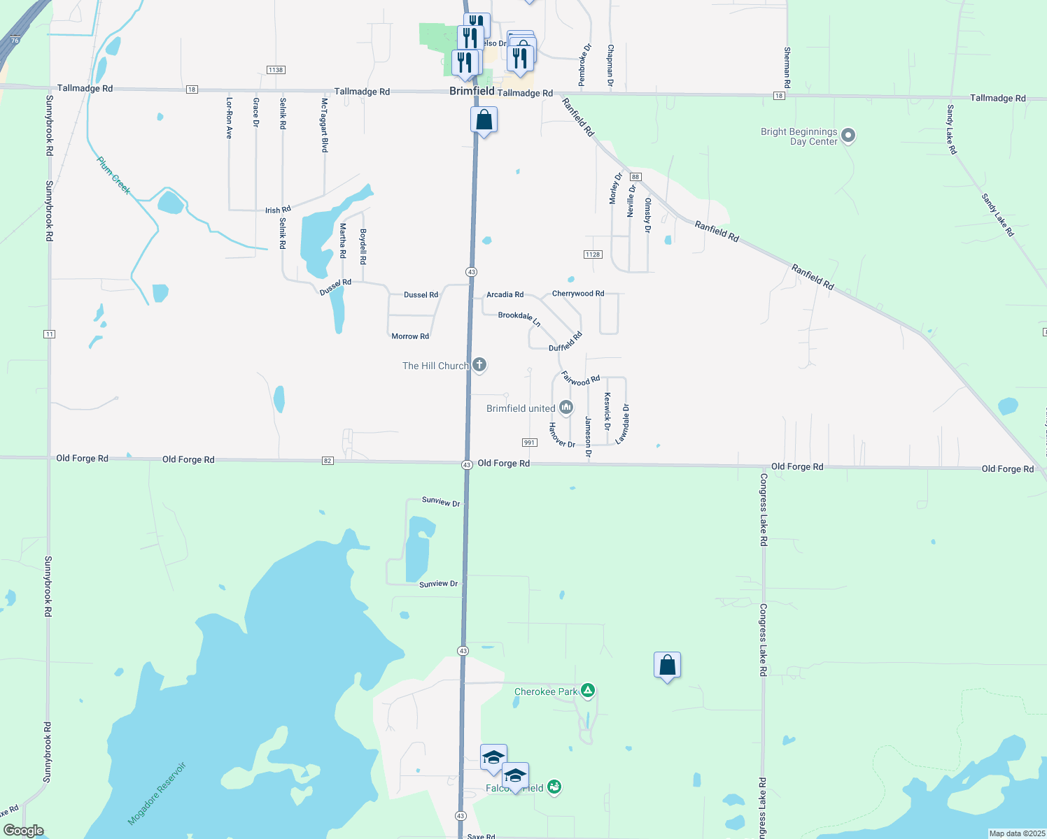 map of restaurants, bars, coffee shops, grocery stores, and more near 3503 Gary Dr in Mogadore
