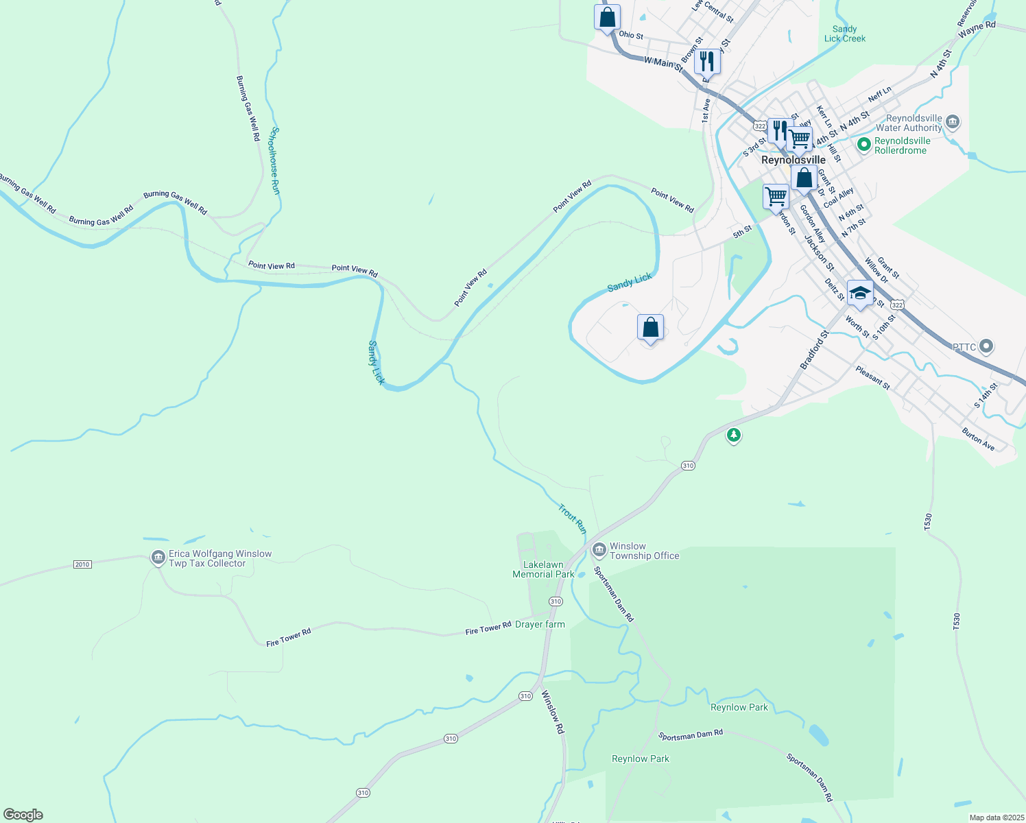 map of restaurants, bars, coffee shops, grocery stores, and more near in Reynoldsville