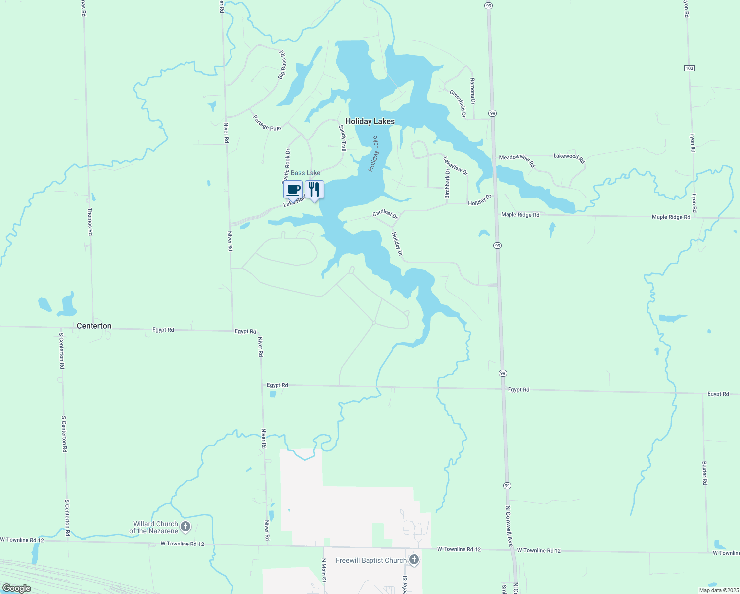map of restaurants, bars, coffee shops, grocery stores, and more near 405 Lake Shore Dr in Willard