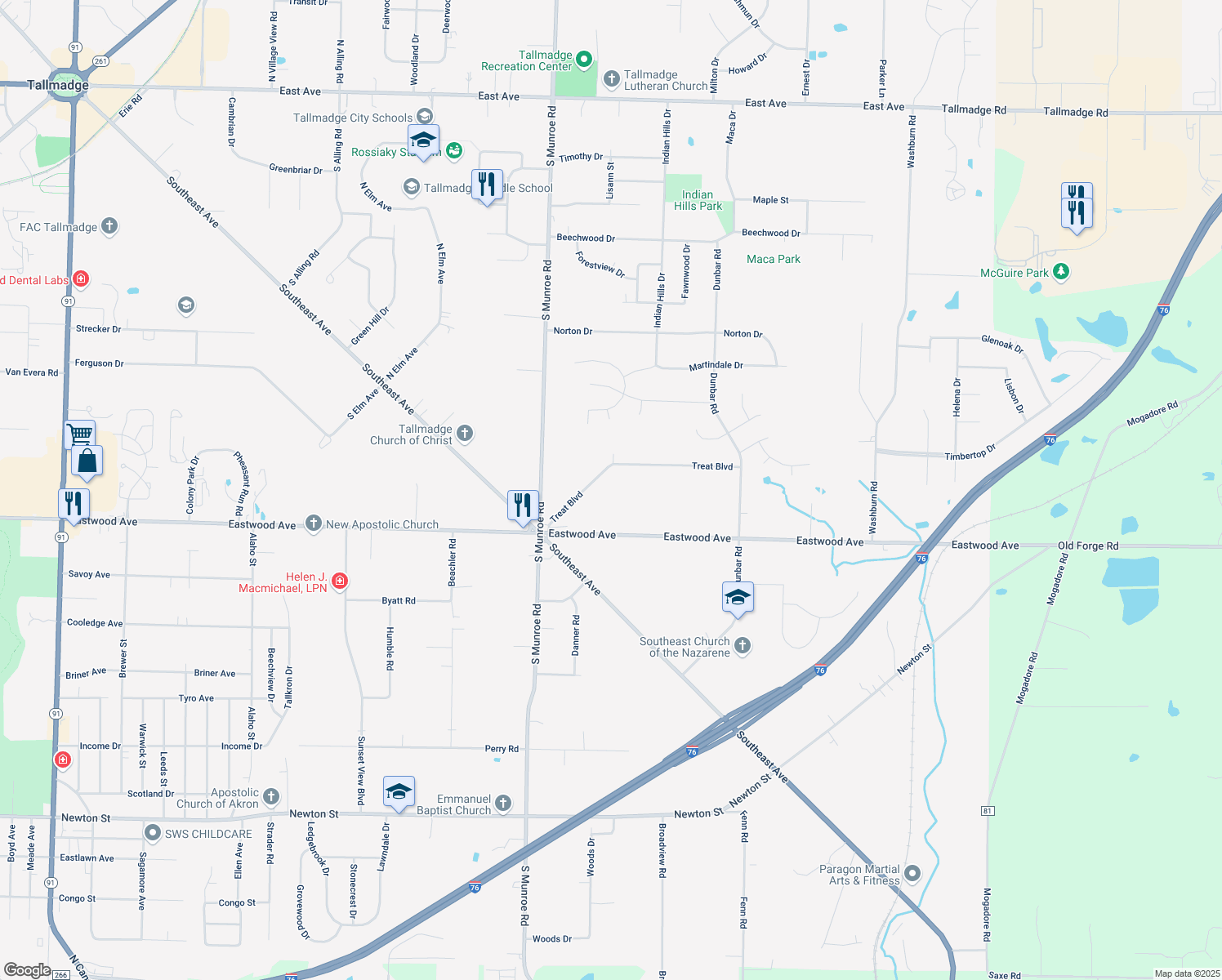 map of restaurants, bars, coffee shops, grocery stores, and more near 780 Treat Boulevard in Tallmadge