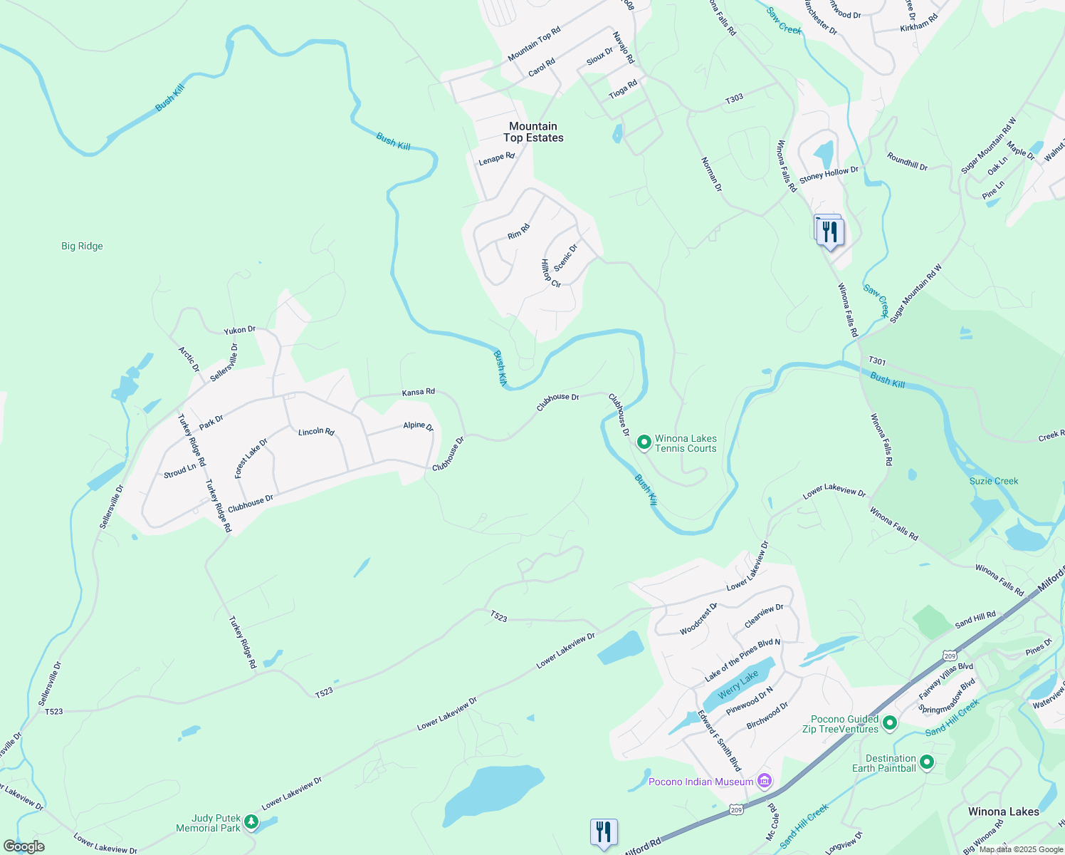 map of restaurants, bars, coffee shops, grocery stores, and more near 326 Clubhouse Drive in East Stroudsburg
