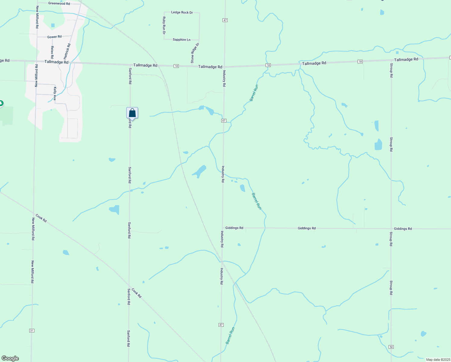 map of restaurants, bars, coffee shops, grocery stores, and more near 3554 Industry Road in Rootstown