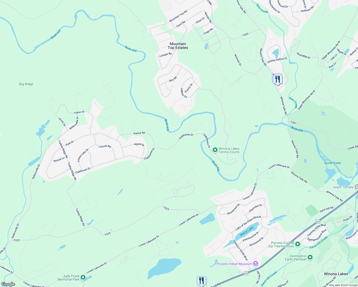 map of restaurants, bars, coffee shops, grocery stores, and more near 332 Clubhouse Drive in East Stroudsburg