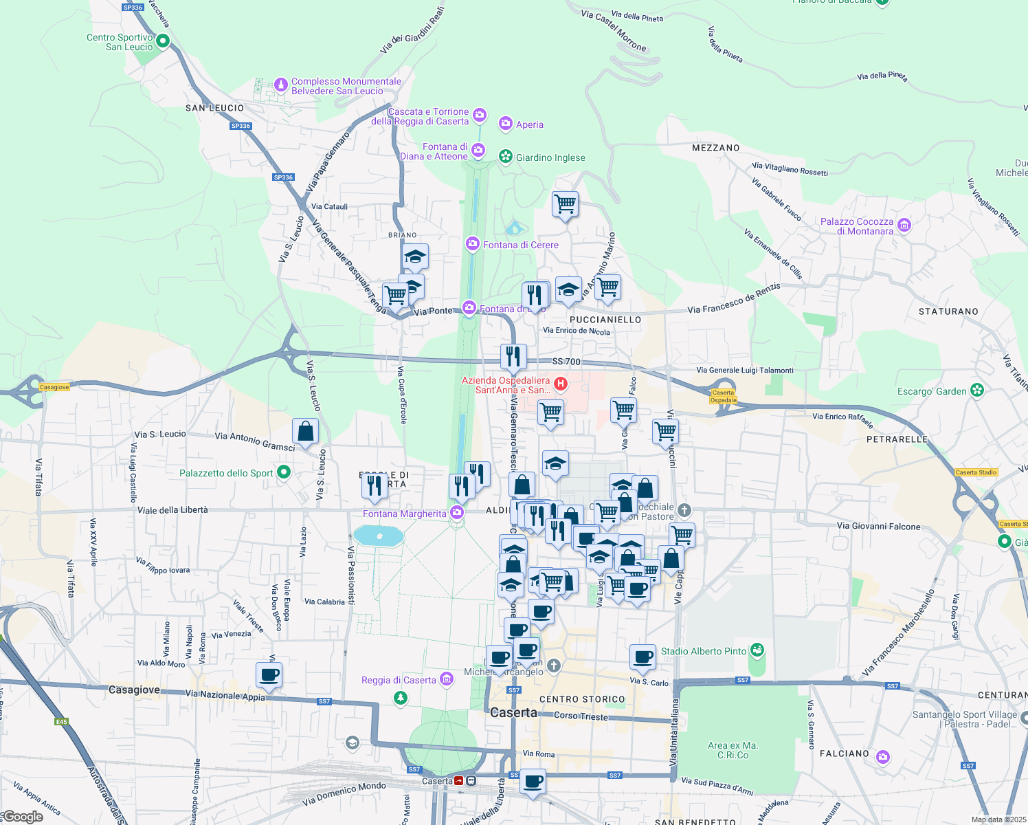 map of restaurants, bars, coffee shops, grocery stores, and more near 113 Via Gennaro Tescione in Caserta