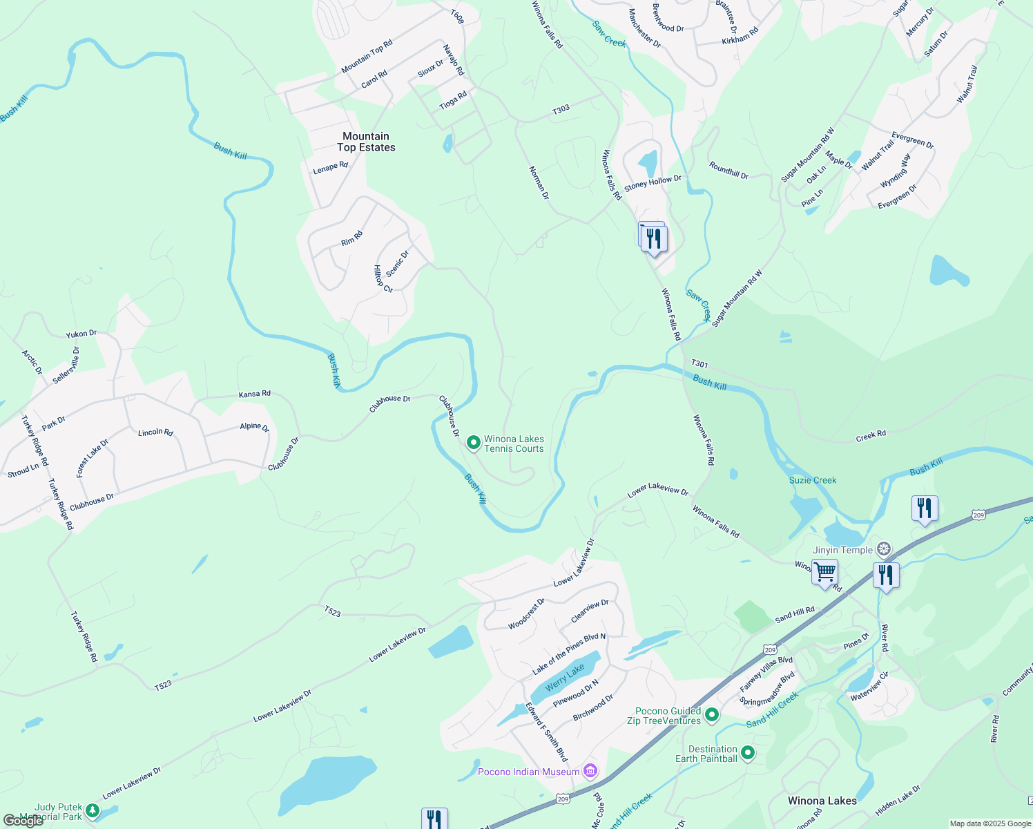map of restaurants, bars, coffee shops, grocery stores, and more near 548 Clubhouse Drive in East Stroudsburg