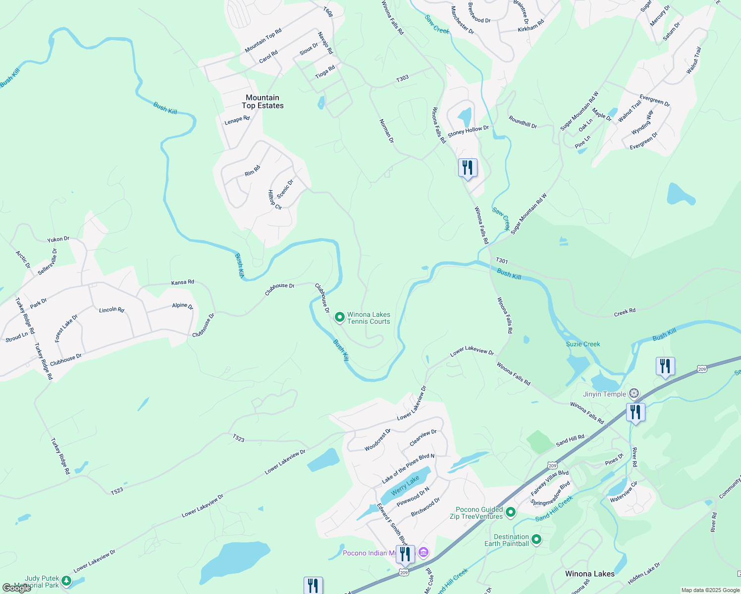 map of restaurants, bars, coffee shops, grocery stores, and more near 548 Clubhouse Drive in East Stroudsburg