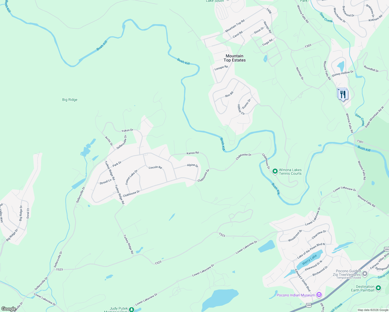 map of restaurants, bars, coffee shops, grocery stores, and more near 744 Alpine Dr in East Stroudsburg