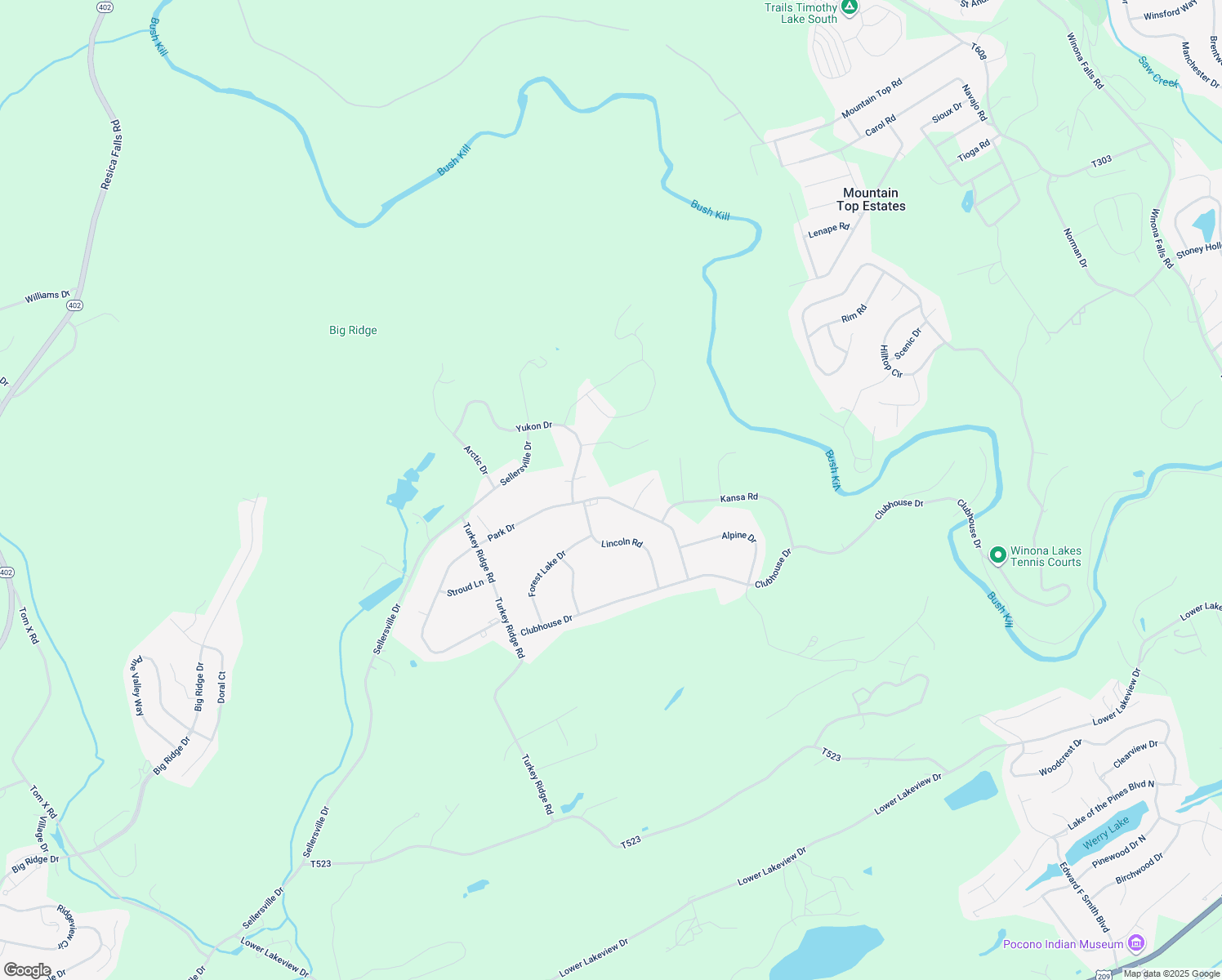 map of restaurants, bars, coffee shops, grocery stores, and more near 1174 Park Drive in East Stroudsburg