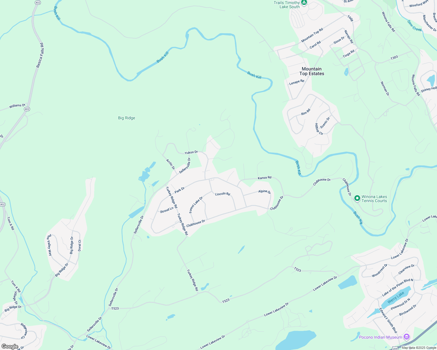 map of restaurants, bars, coffee shops, grocery stores, and more near 1174 Park Drive in East Stroudsburg
