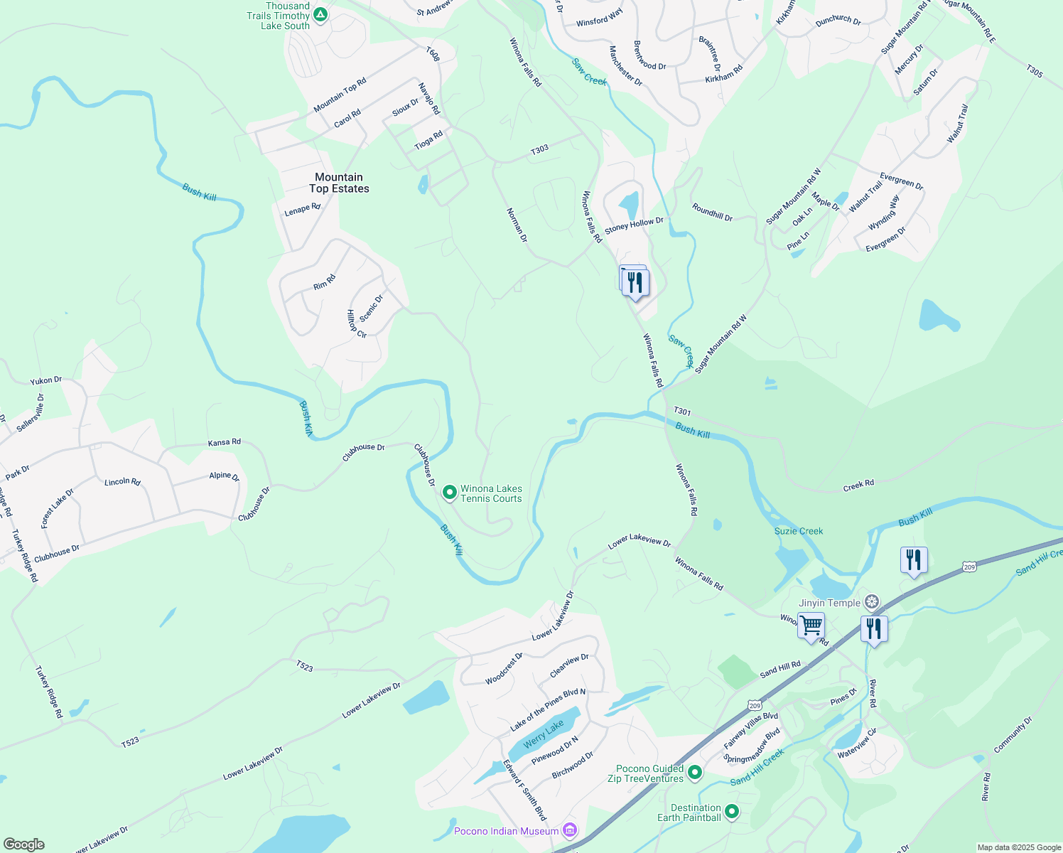 map of restaurants, bars, coffee shops, grocery stores, and more near 1181 Stony Creek Road in East Stroudsburg