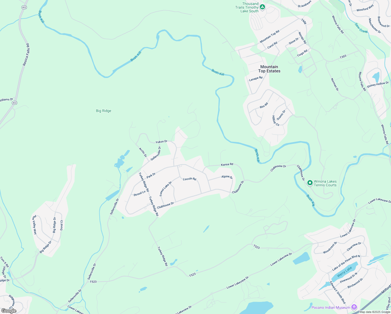 map of restaurants, bars, coffee shops, grocery stores, and more near 2219 Puddle Court in East Stroudsburg
