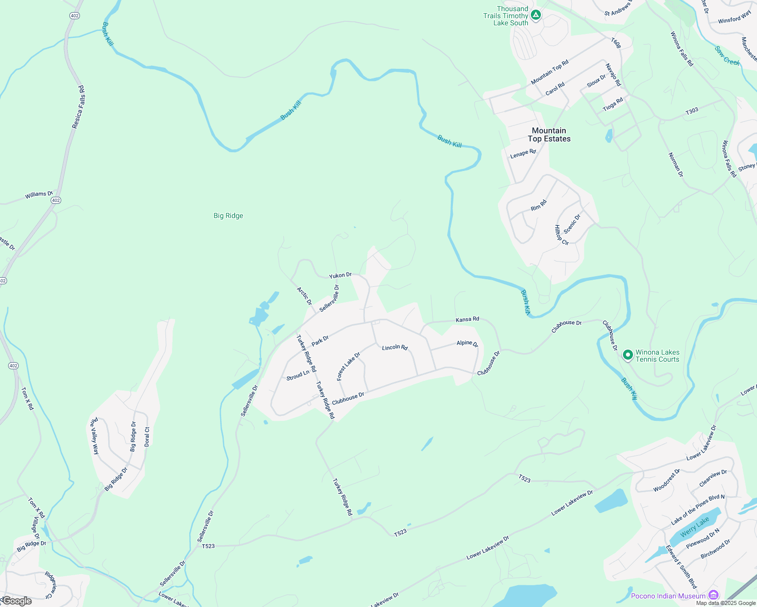 map of restaurants, bars, coffee shops, grocery stores, and more near 5022 Yukon Drive in East Stroudsburg