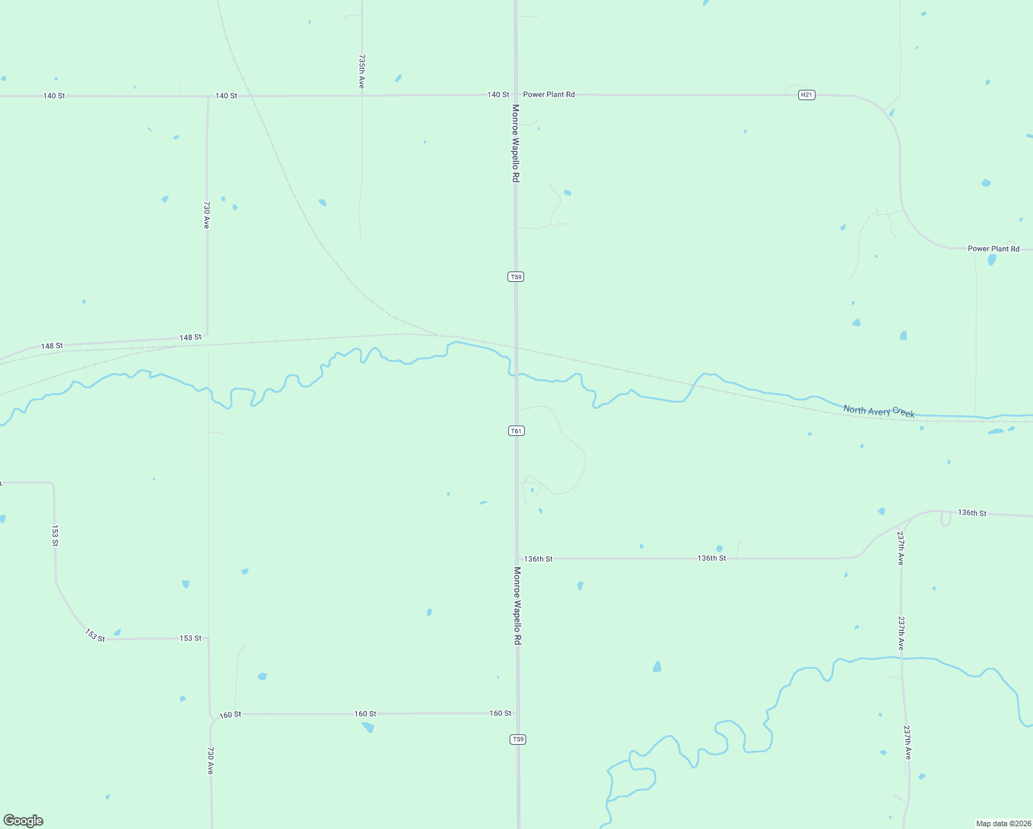 map of restaurants, bars, coffee shops, grocery stores, and more near 14042 Monroe Wapello Road in Albia