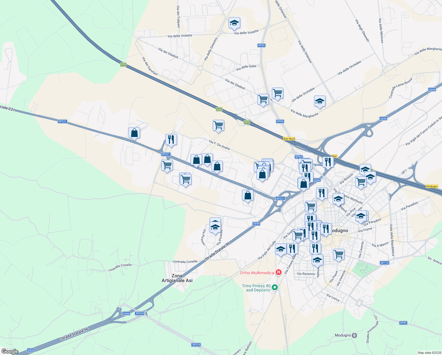 map of restaurants, bars, coffee shops, grocery stores, and more near 37 SP231 in Città Metropolitana di Bari