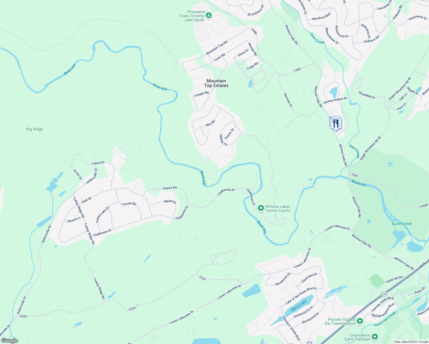 map of restaurants, bars, coffee shops, grocery stores, and more near 8185 Gallahad Pass Road in East Stroudsburg