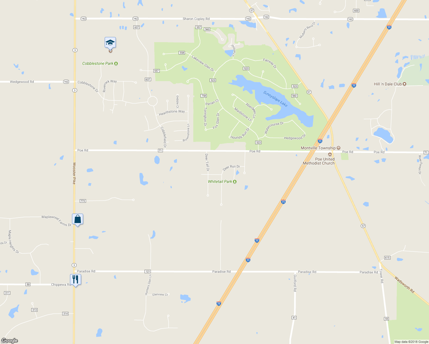 map of restaurants, bars, coffee shops, grocery stores, and more near 4301 Antler Trail in Medina