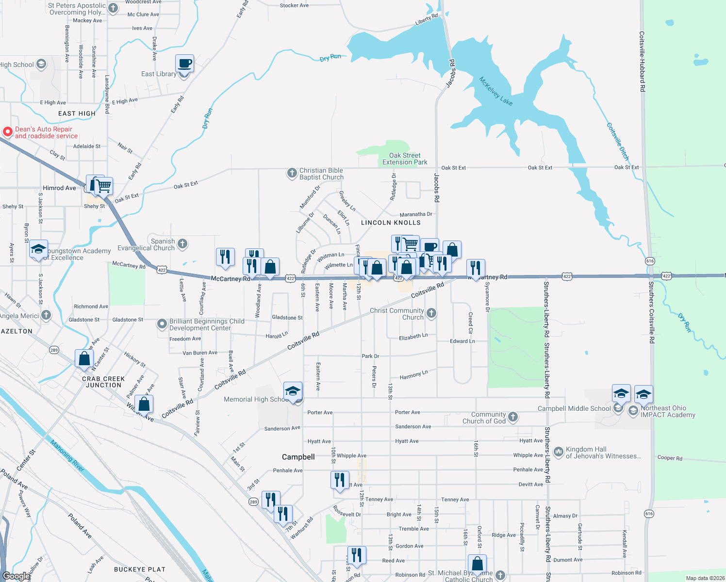 map of restaurants, bars, coffee shops, grocery stores, and more near 701 12th Street in Campbell