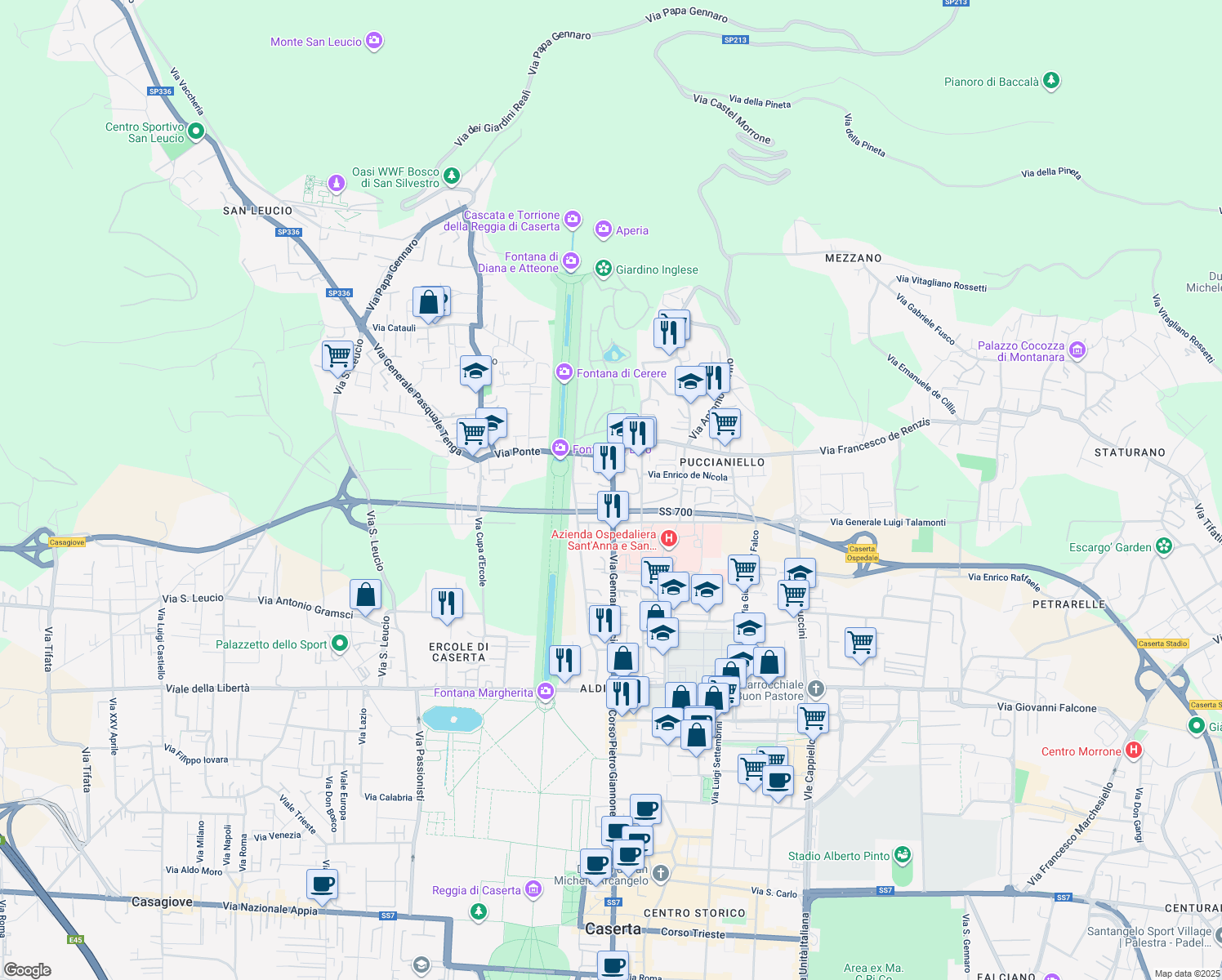 map of restaurants, bars, coffee shops, grocery stores, and more near 163 Via Gennaro Tescione in Caserta