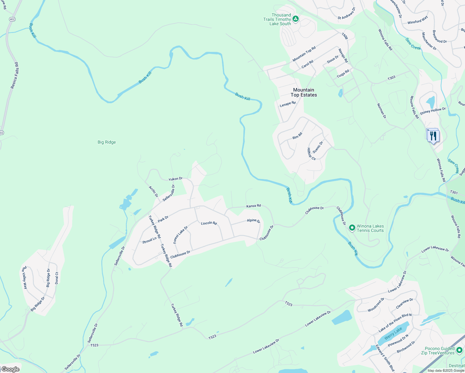 map of restaurants, bars, coffee shops, grocery stores, and more near 6427 Chucks Rd in East Stroudsburg