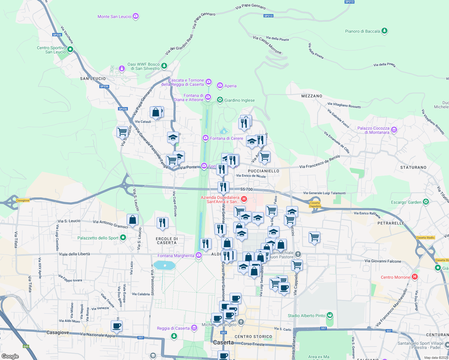 map of restaurants, bars, coffee shops, grocery stores, and more near 163 Via Gennaro Tescione in Caserta