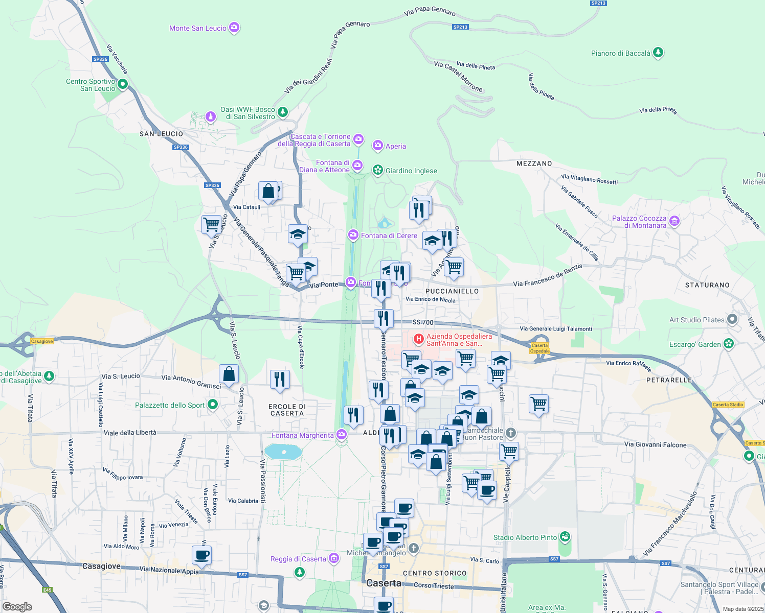 map of restaurants, bars, coffee shops, grocery stores, and more near 163 Via Gennaro Tescione in Caserta