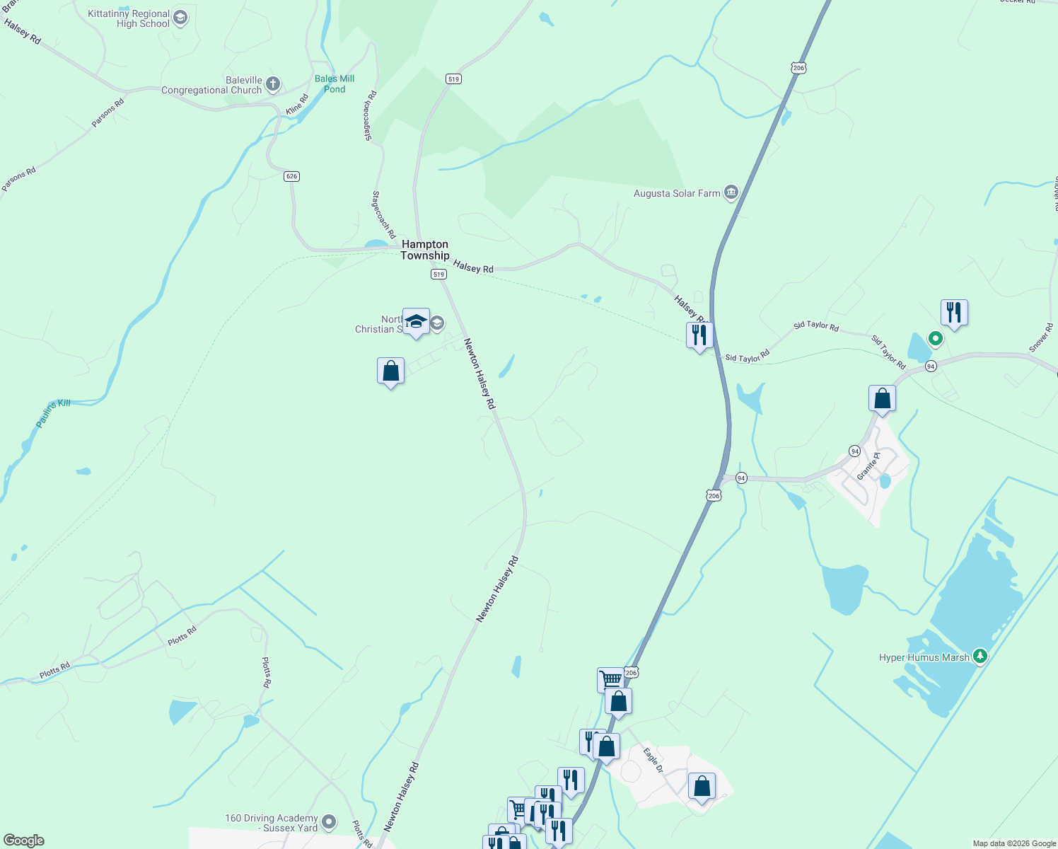 map of restaurants, bars, coffee shops, grocery stores, and more near 308 Longview Acres Court in Newton