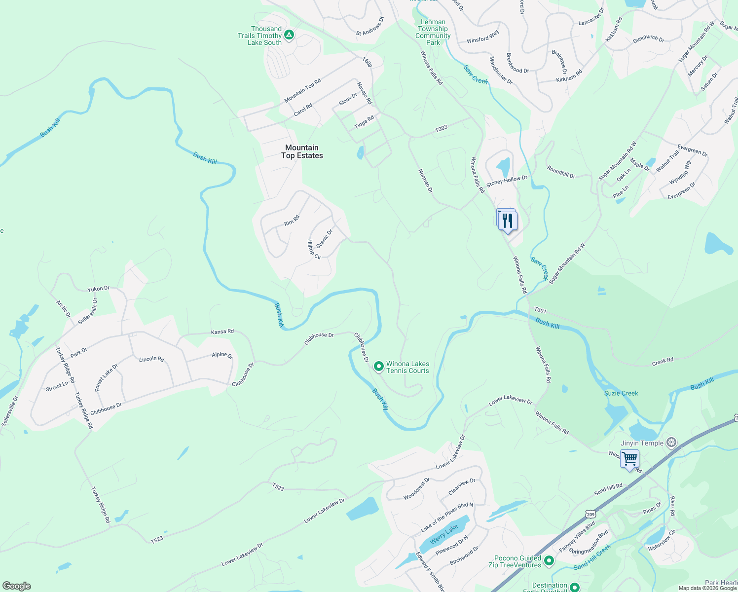 map of restaurants, bars, coffee shops, grocery stores, and more near 13 Creekview Drive in Brodheadsville