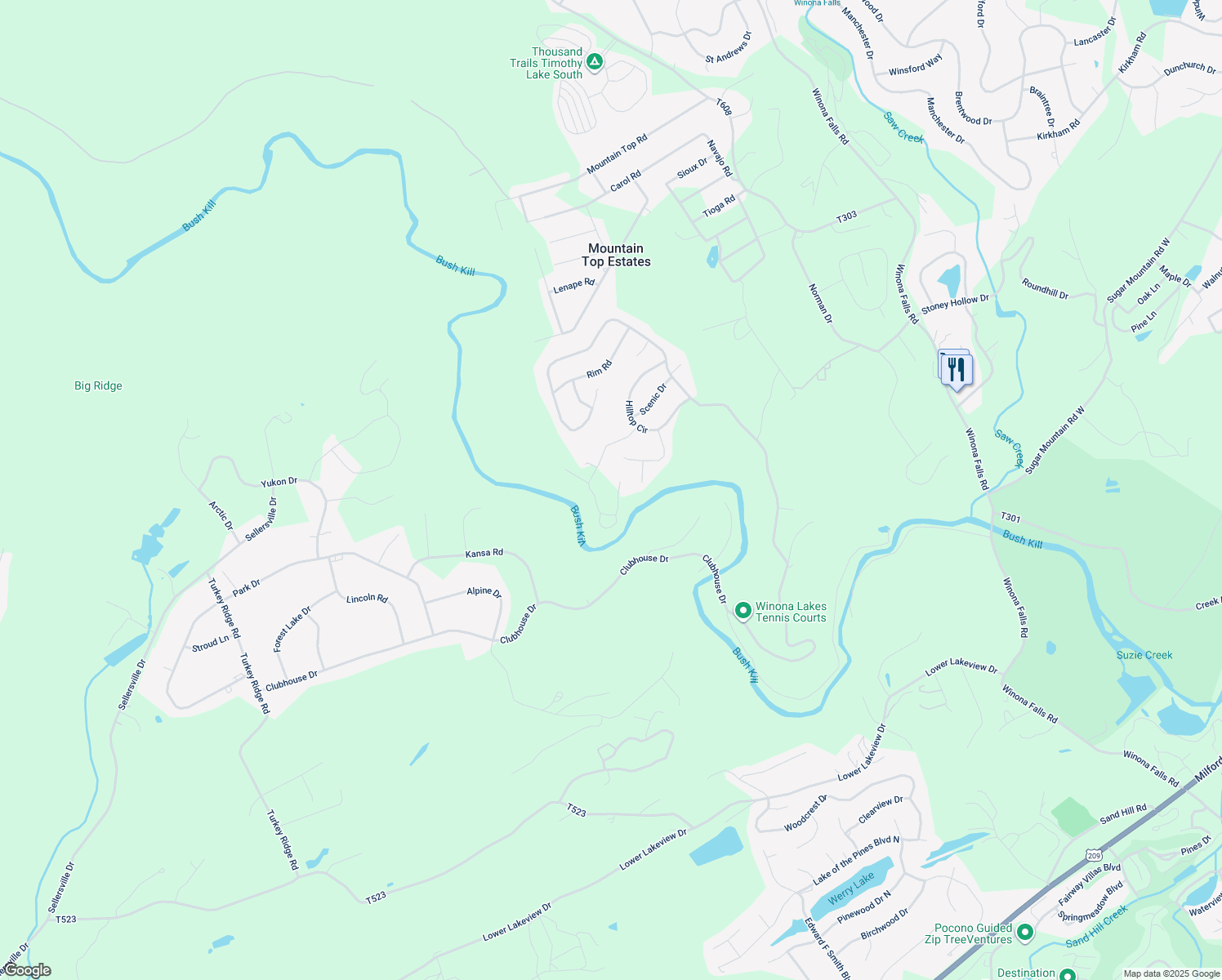 map of restaurants, bars, coffee shops, grocery stores, and more near 8193 Gallahad Pass Road in East Stroudsburg