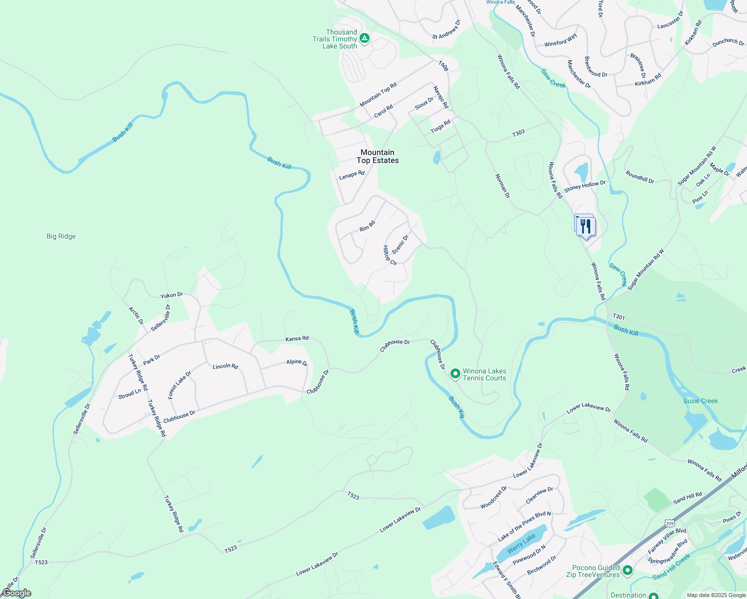 map of restaurants, bars, coffee shops, grocery stores, and more near 8193 Gallahad Pass Road in East Stroudsburg