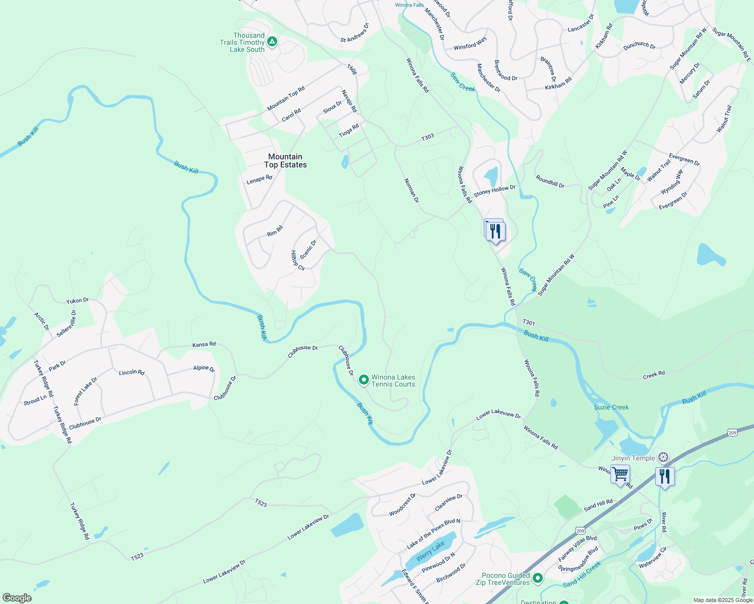 map of restaurants, bars, coffee shops, grocery stores, and more near 607 Clubhouse Drive in East Stroudsburg