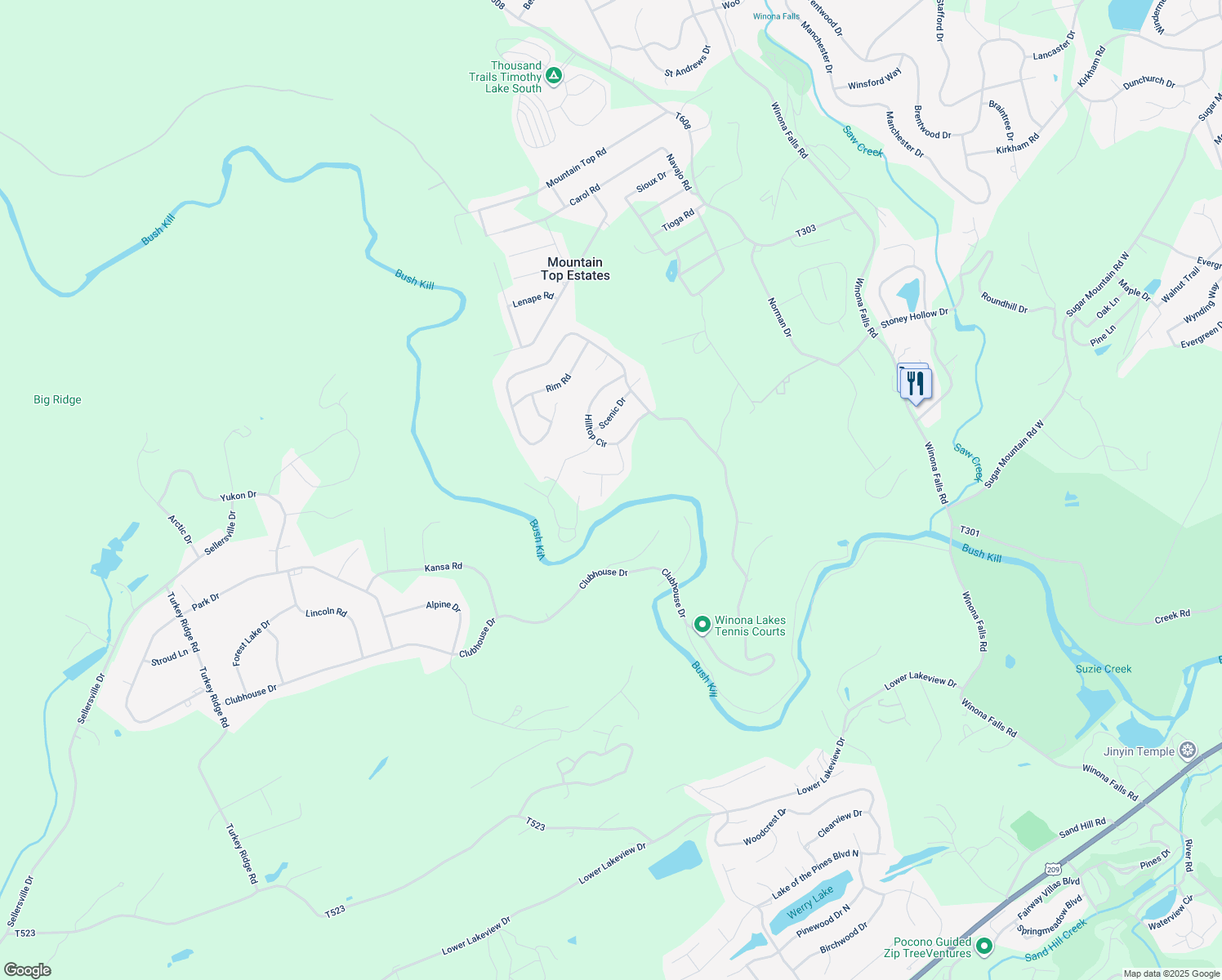 map of restaurants, bars, coffee shops, grocery stores, and more near 209 Cliff Court in East Stroudsburg
