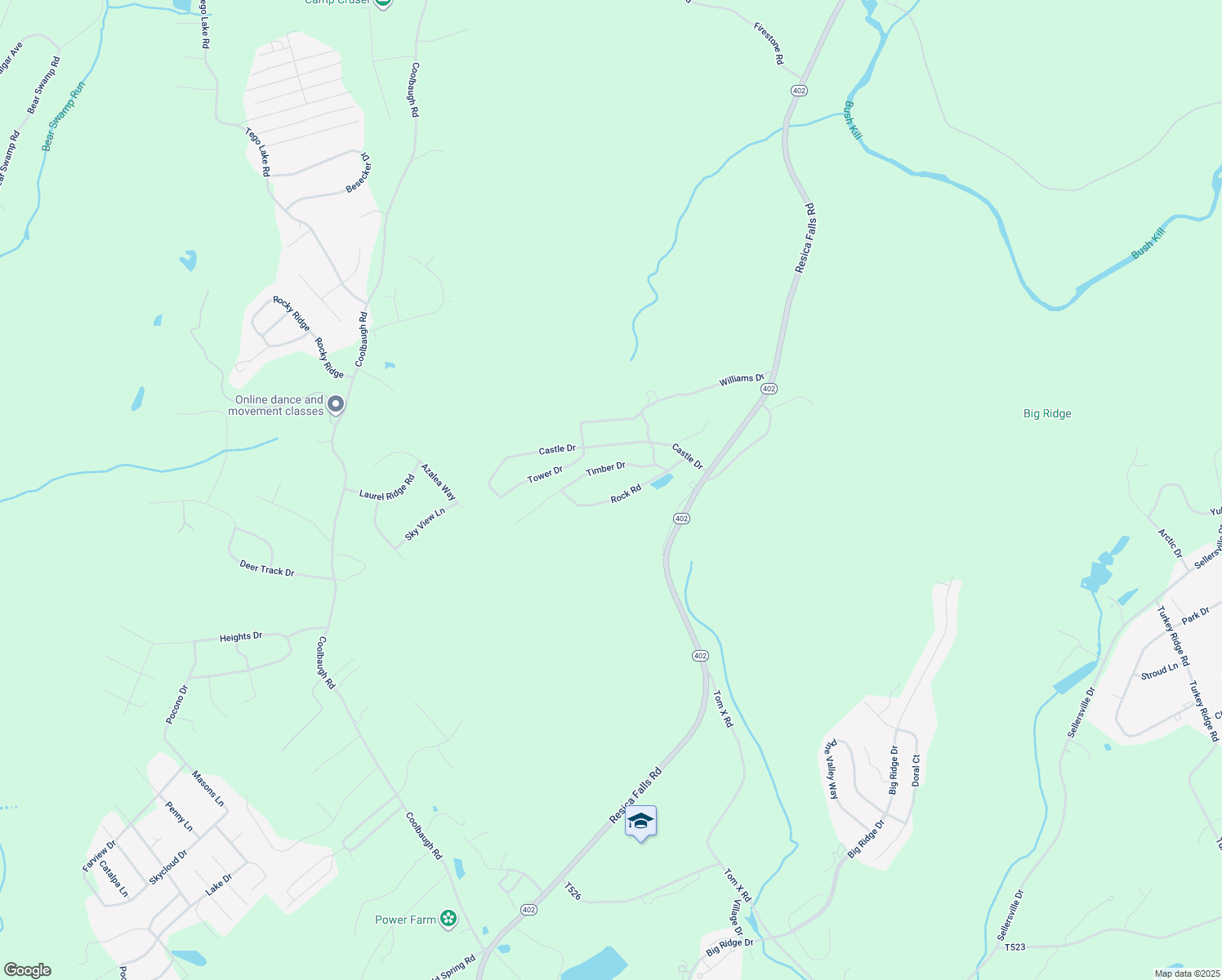 map of restaurants, bars, coffee shops, grocery stores, and more near 156 Rock Road in East Stroudsburg