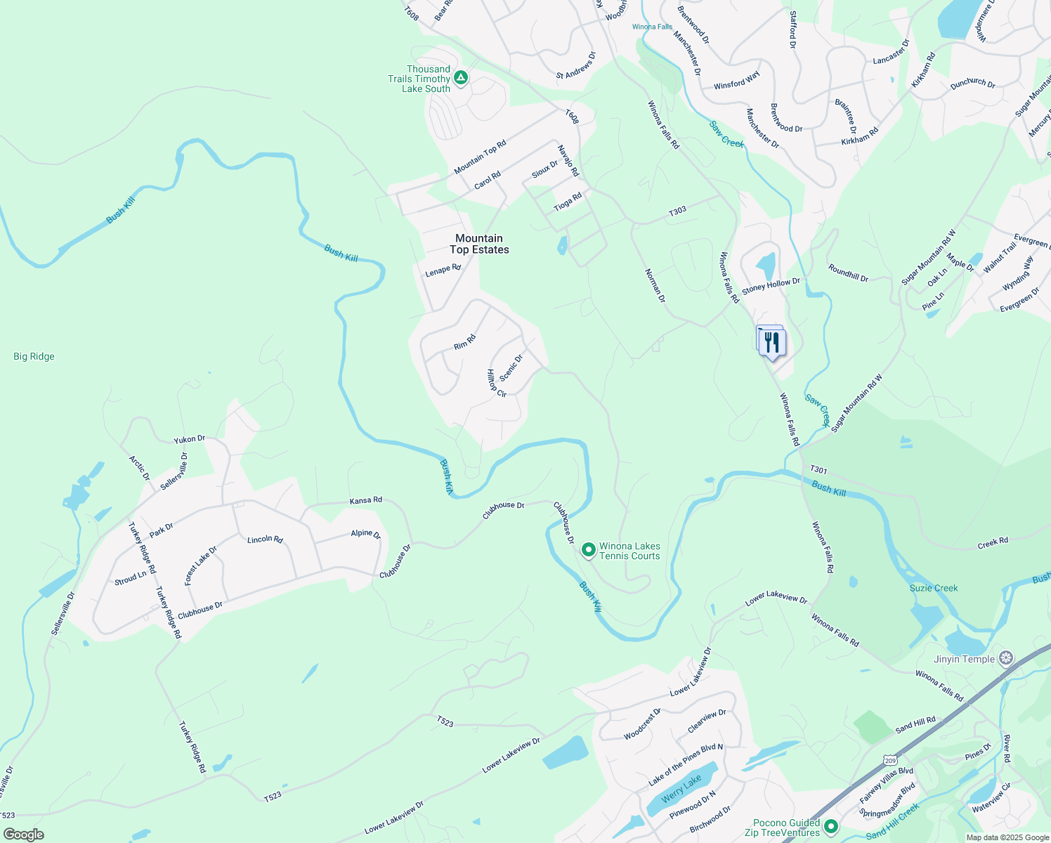 map of restaurants, bars, coffee shops, grocery stores, and more near 117 Tumble Court in East Stroudsburg