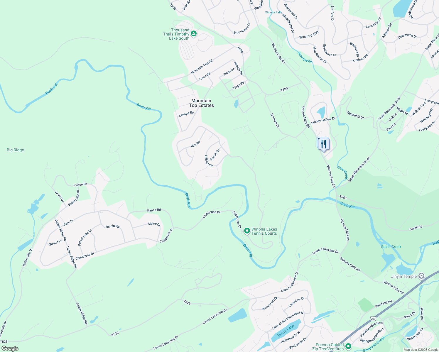 map of restaurants, bars, coffee shops, grocery stores, and more near 117 Tumble Court in East Stroudsburg