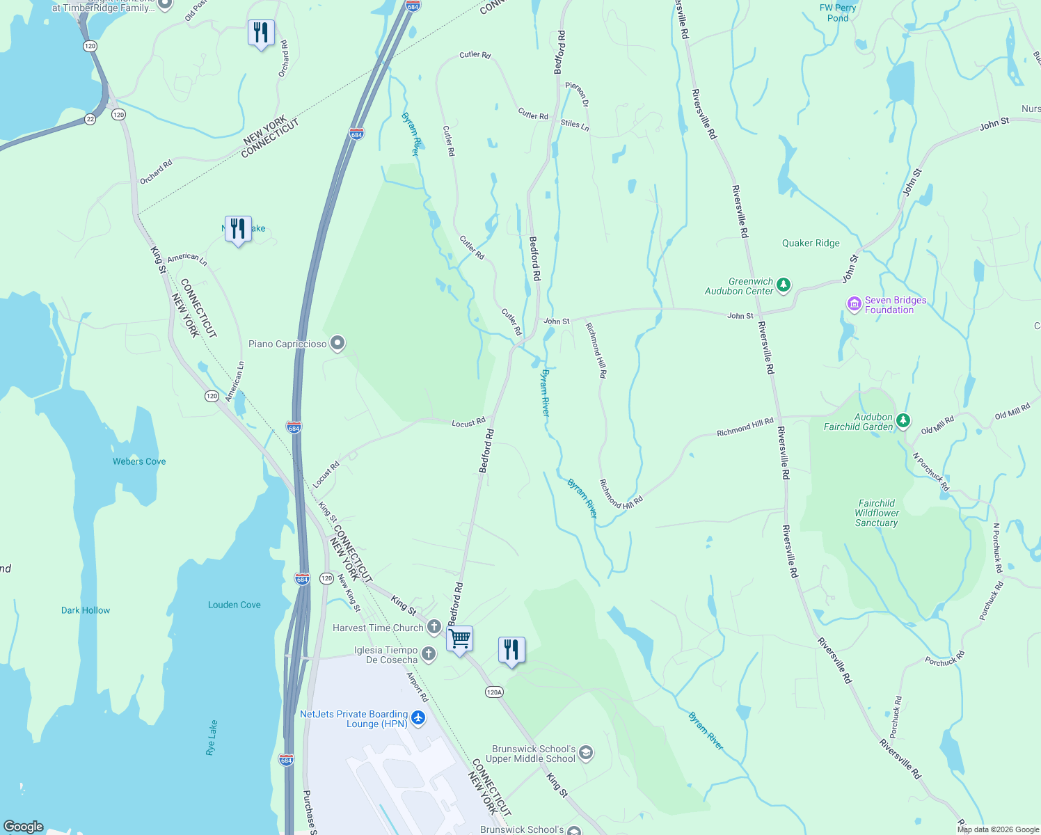 map of restaurants, bars, coffee shops, grocery stores, and more near 81 Bedford Road in Greenwich