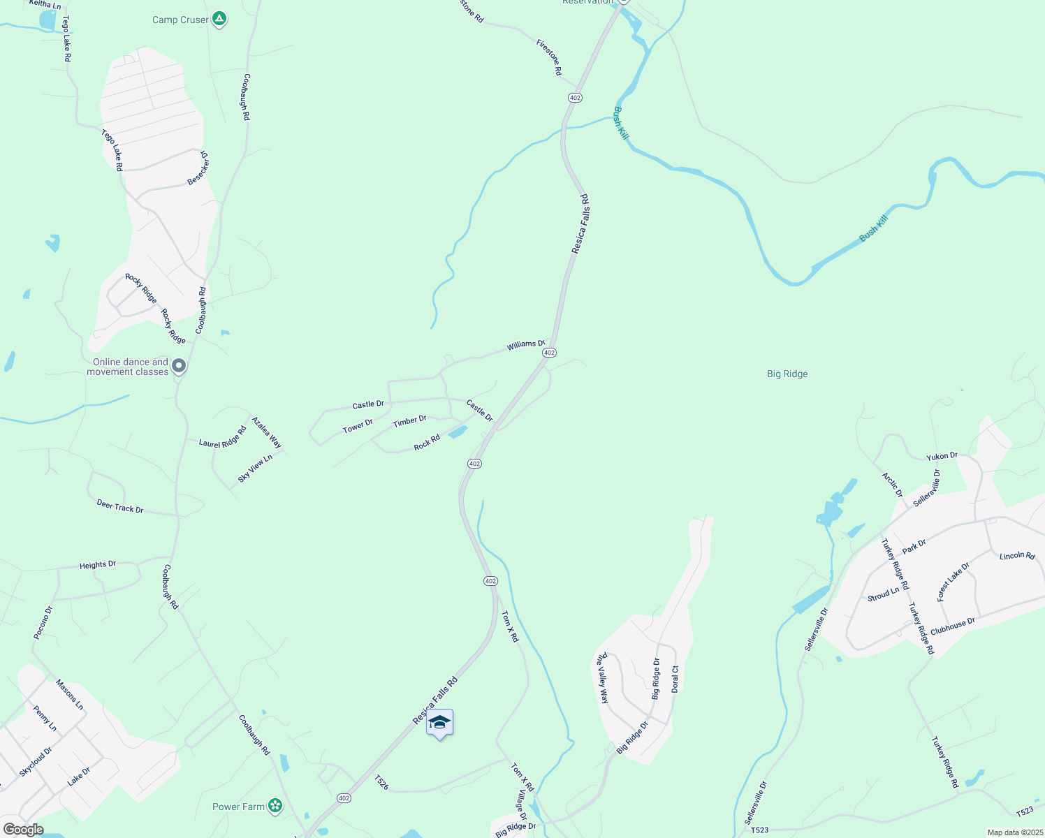 map of restaurants, bars, coffee shops, grocery stores, and more near 1245 Chateau Drive in East Stroudsburg