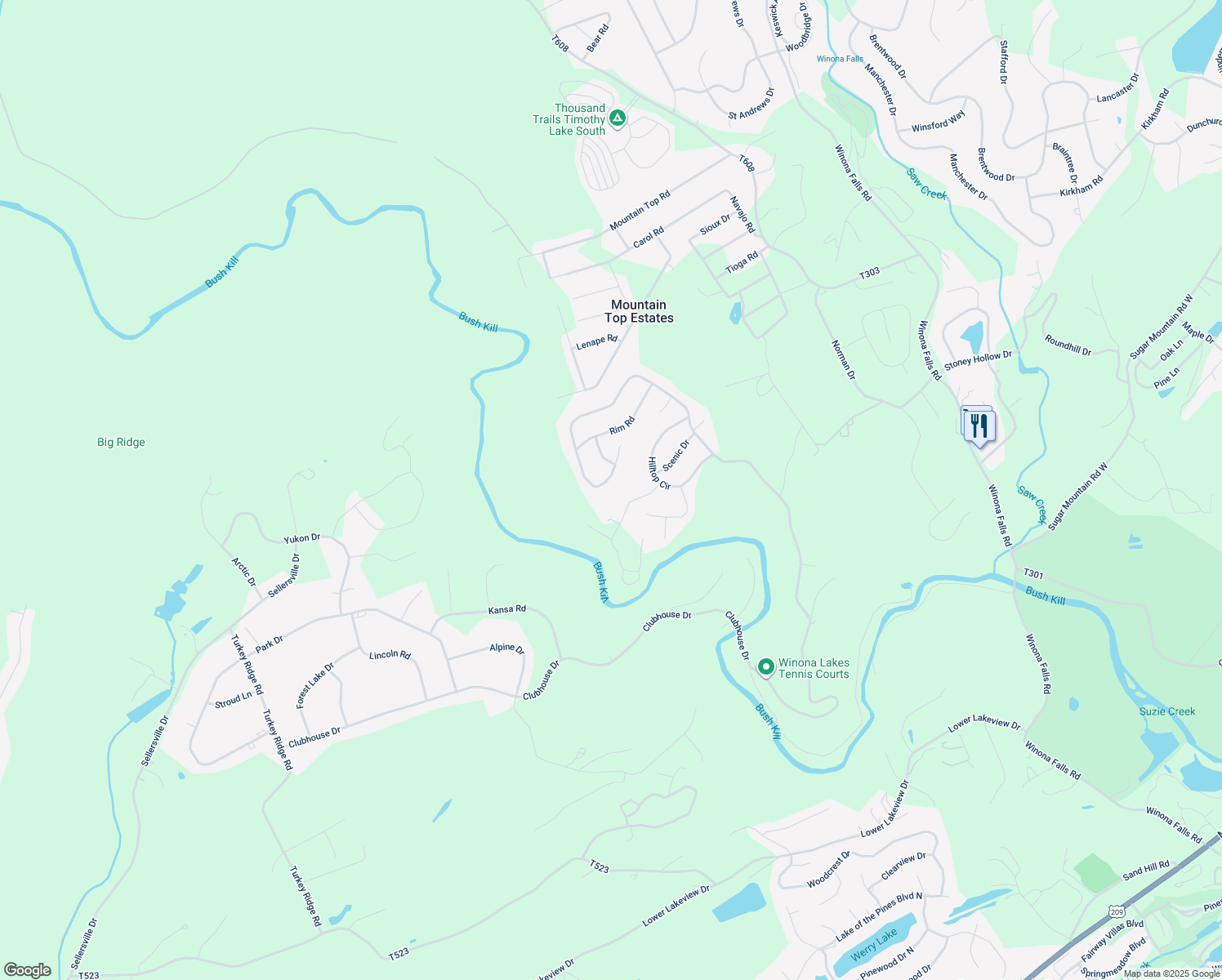 map of restaurants, bars, coffee shops, grocery stores, and more near 848 Clubhouse Drive in East Stroudsburg
