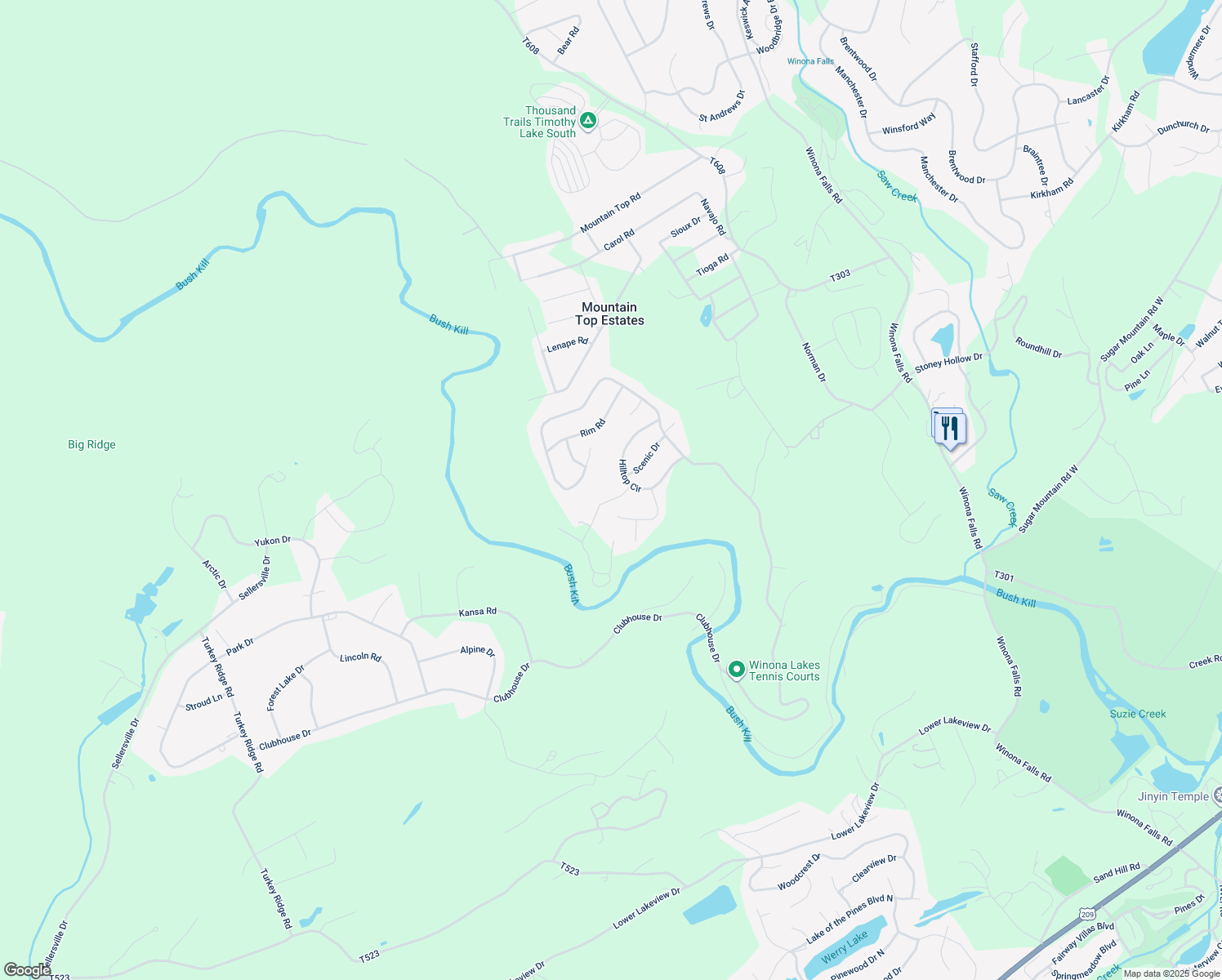 map of restaurants, bars, coffee shops, grocery stores, and more near 8112 Gallahad Pass Road in East Stroudsburg