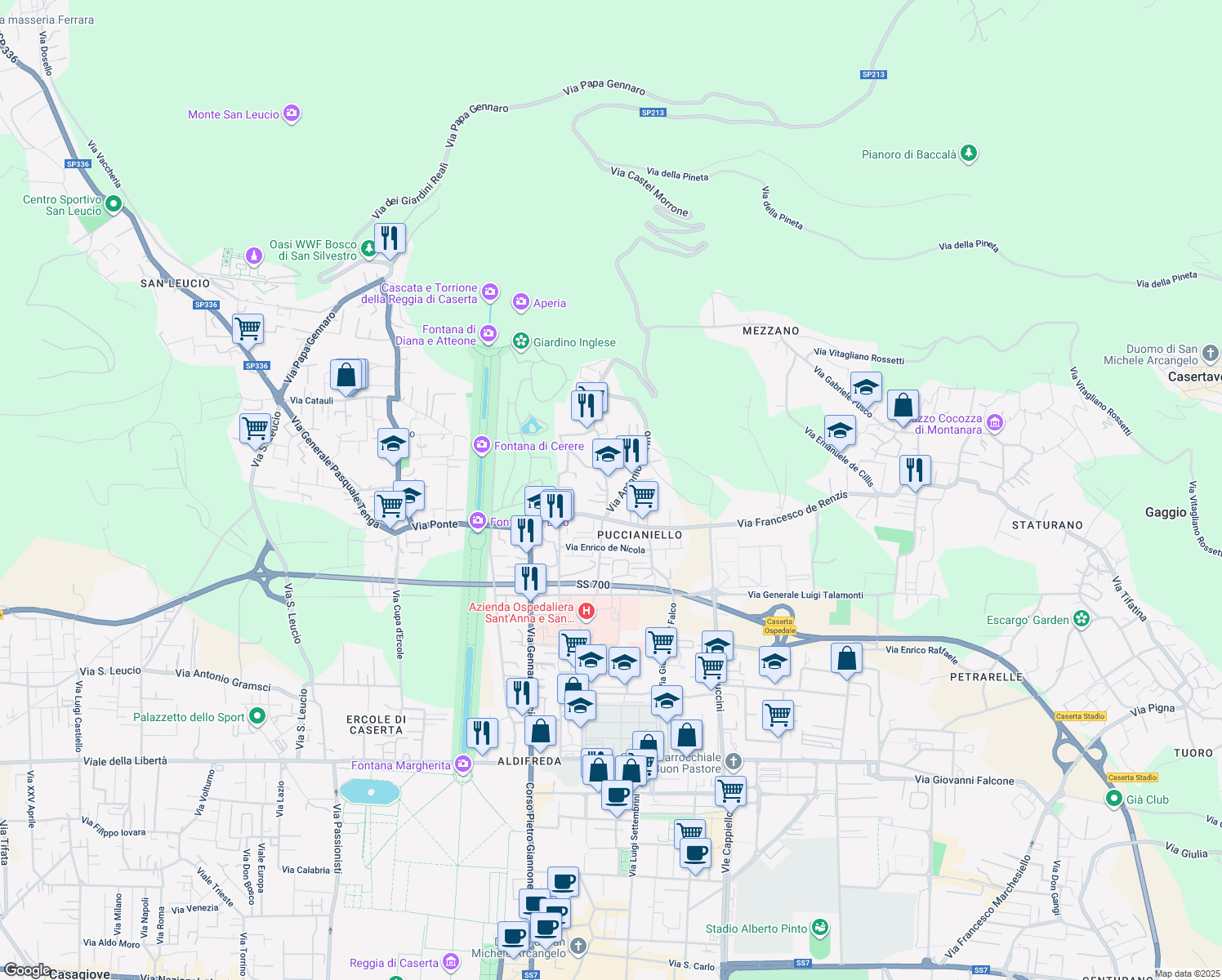 map of restaurants, bars, coffee shops, grocery stores, and more near 26 Via Concezione in Caserta