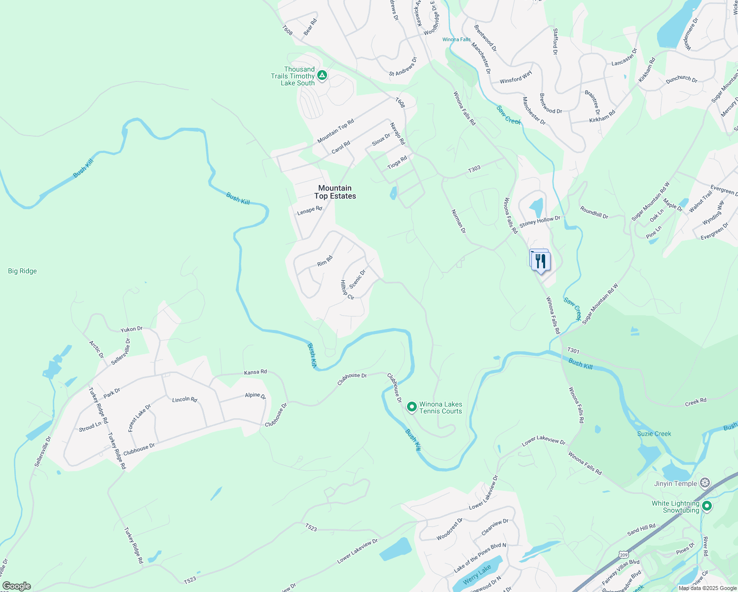 map of restaurants, bars, coffee shops, grocery stores, and more near 23 Hilltop Circle in East Stroudsburg