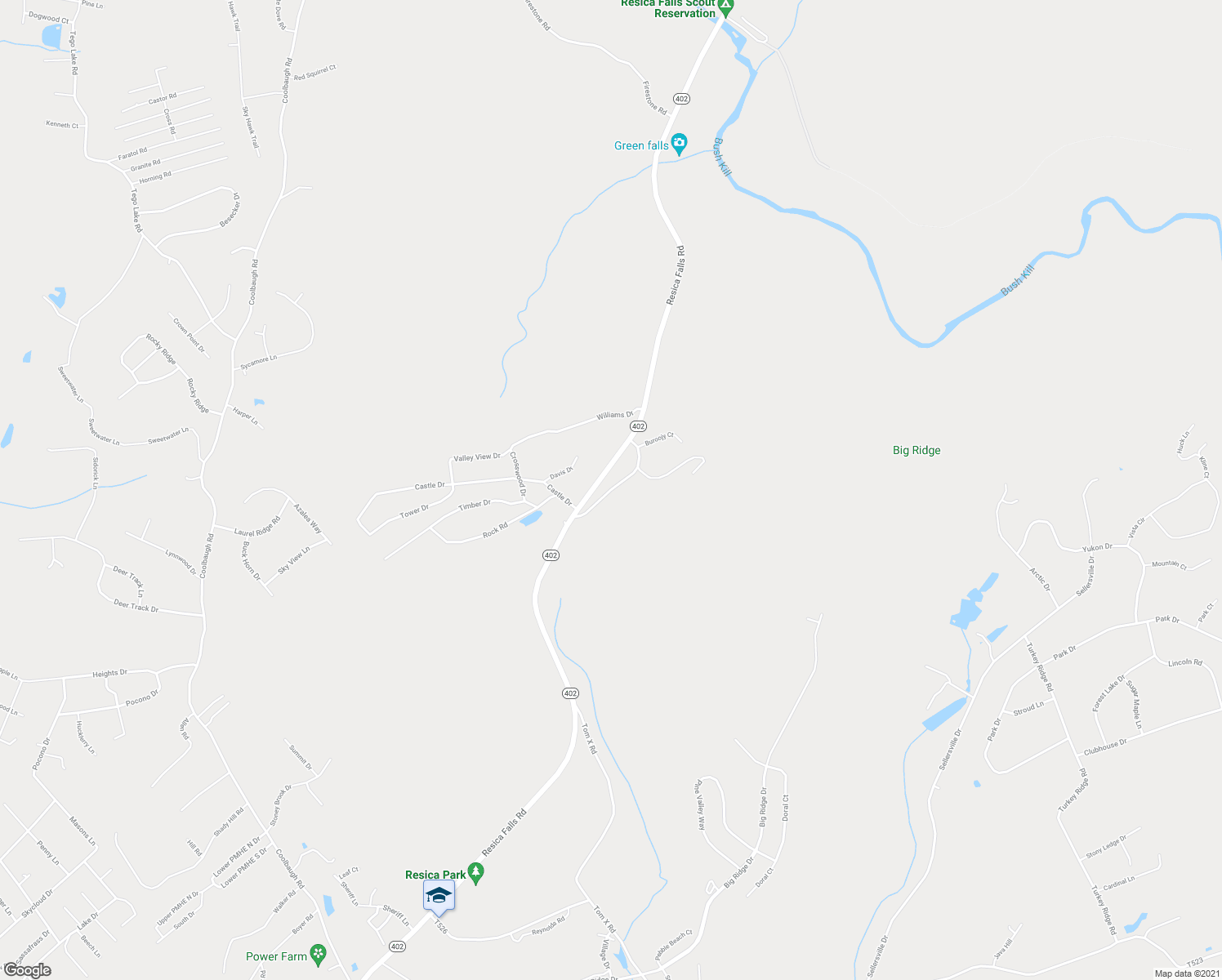 map of restaurants, bars, coffee shops, grocery stores, and more near 1200 Chateau Drive in East Stroudsburg